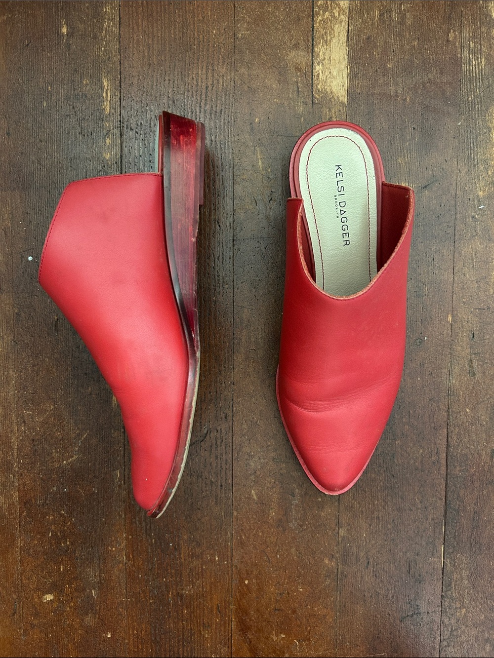 Kelsi Dagger Red Pointed Leather Slide Mules